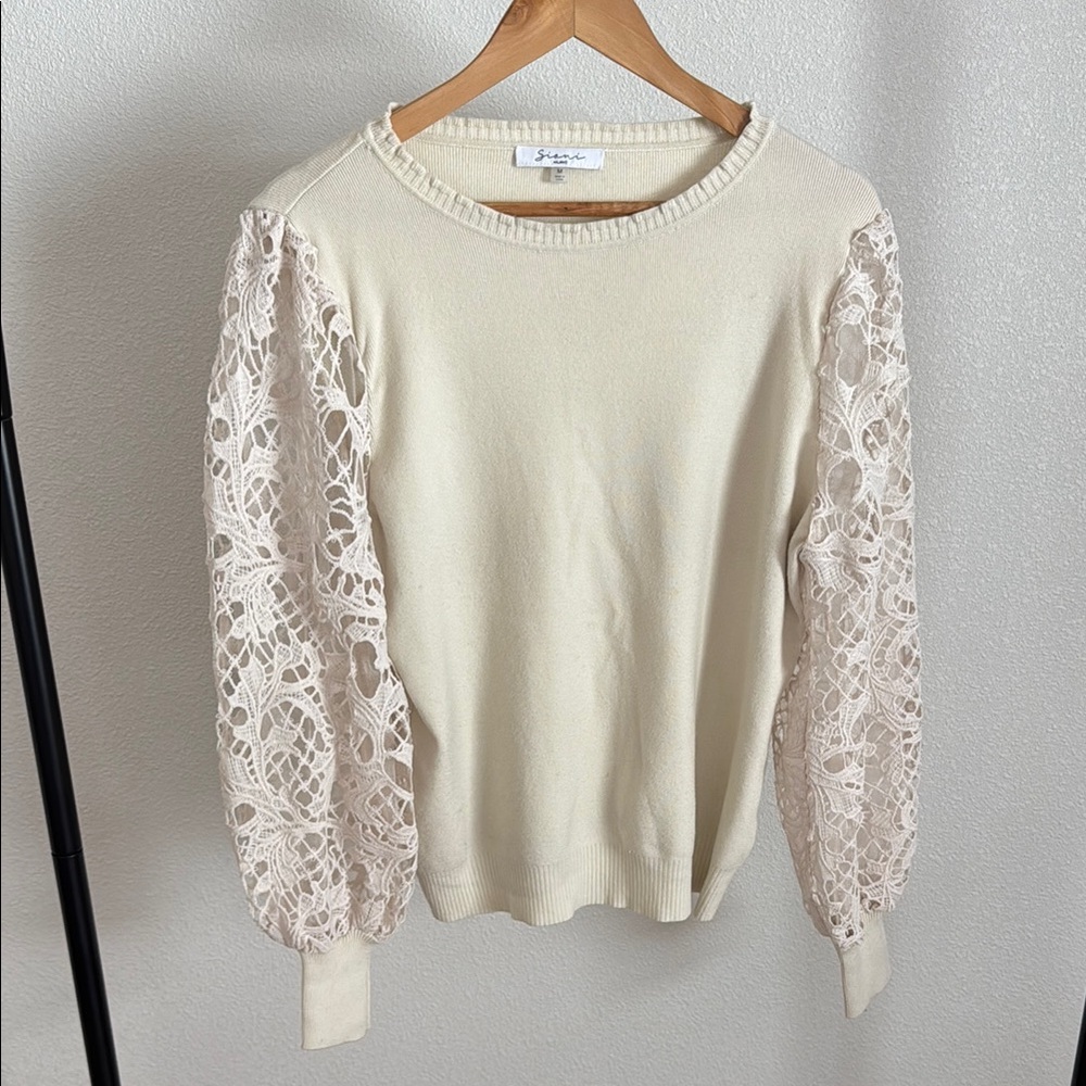 Sioni Cream Sweater with Lace Sleeves